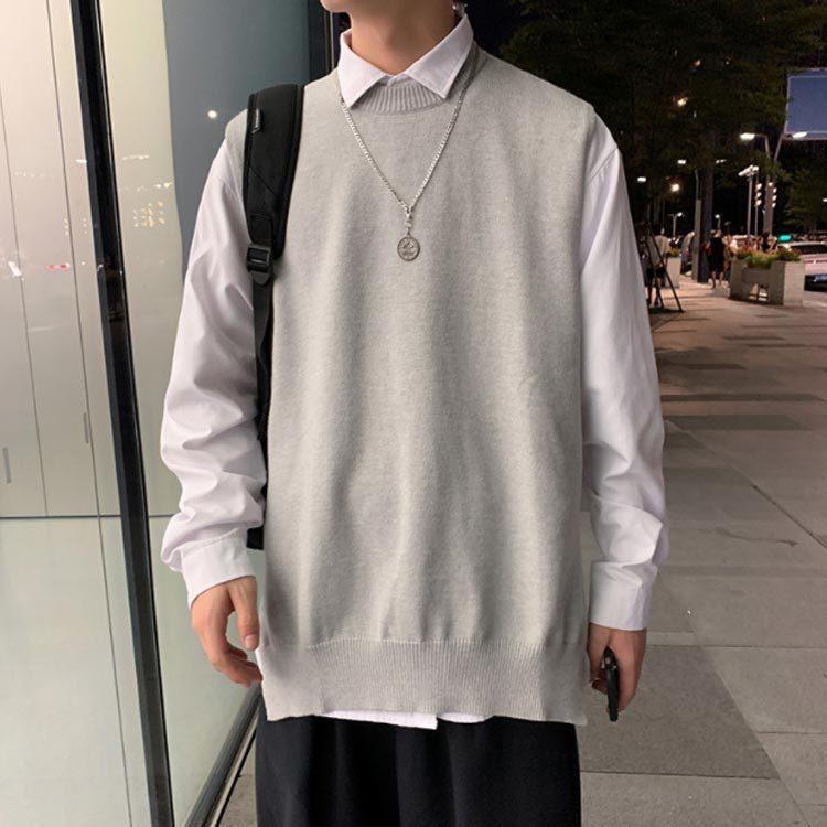 送料無料 ニットベスト メンズ ニット ベスト レディース トップス チョッキ プルーオーバー レイヤード スリット入り ゆったり クルーネック 無地 Holy3 佳美ストア 通販 Yahoo ショッピング