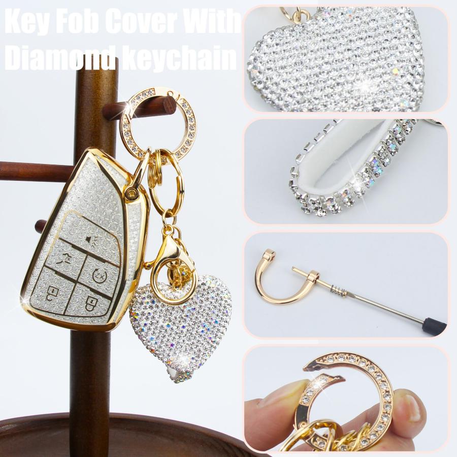 【並行輸入品】 YIKECASE Key Fob Cover with Diamond Keychain Fit for Chevy Car K |  | 09