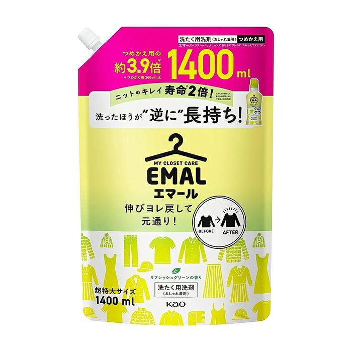 エマール リフレッシュグリーンの香り洗濯洗剤 詰替え用1400ml×12袋 エマール リフレッシュグリーンの香り 詰替え用 1400mL おしゃれ着用