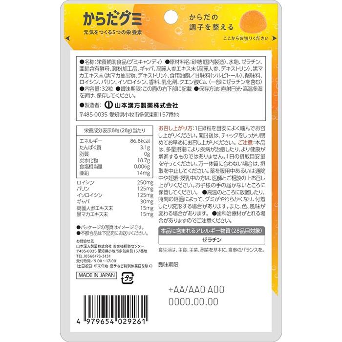 山本漢方製薬 MEN'S からだグミ 32粒 エナジードリンク味 : ナイス