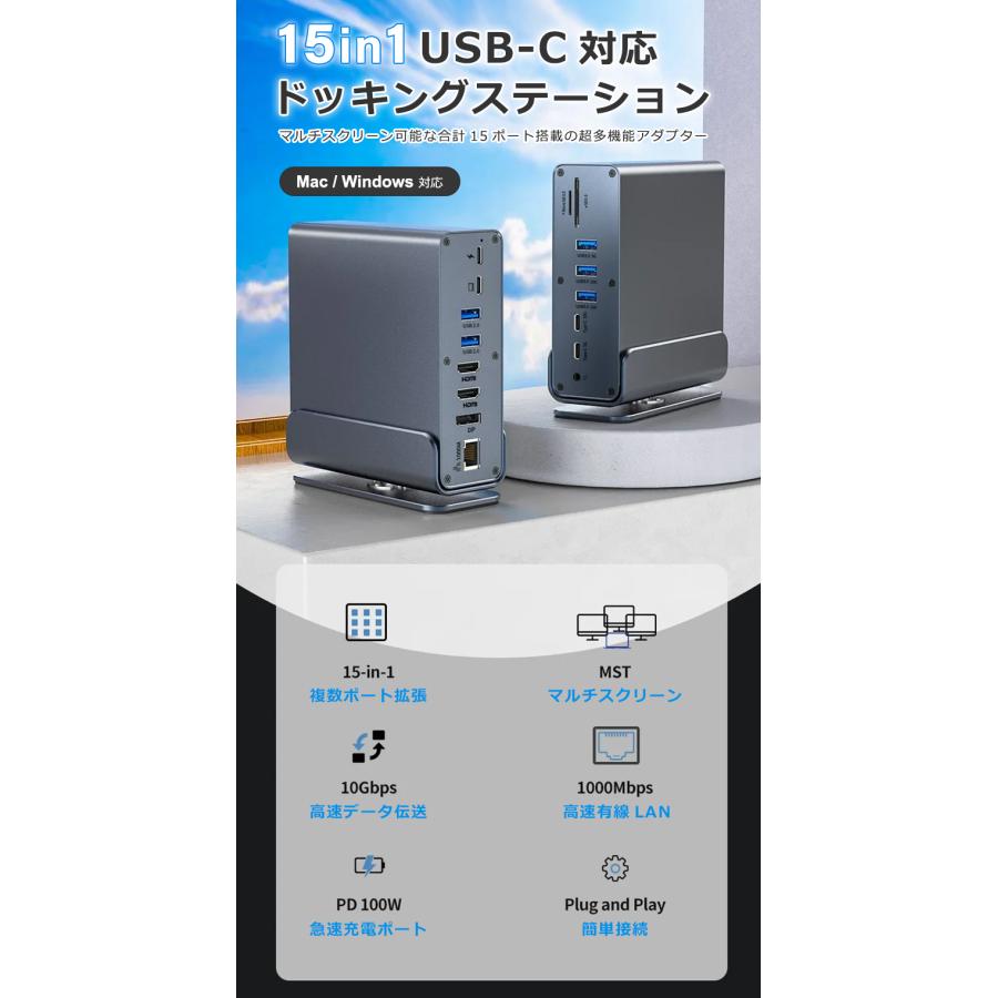 USB C ハブ 縦置き 横置き 回転 4K HDMI DP DisplayPort ディスプレイ