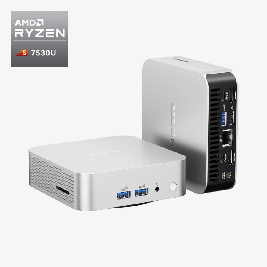 GEEKOM A5 Pro 2026エディション ミニPC AMD Ryzen R5-7530U 搭載(128GBメモリ/6TB SSD拡張対応) 30dB Mini PC 4画面出力 8K対応 SDカード Win 11 Pro 3年保証（Yahoo!・NiceTradeShop）