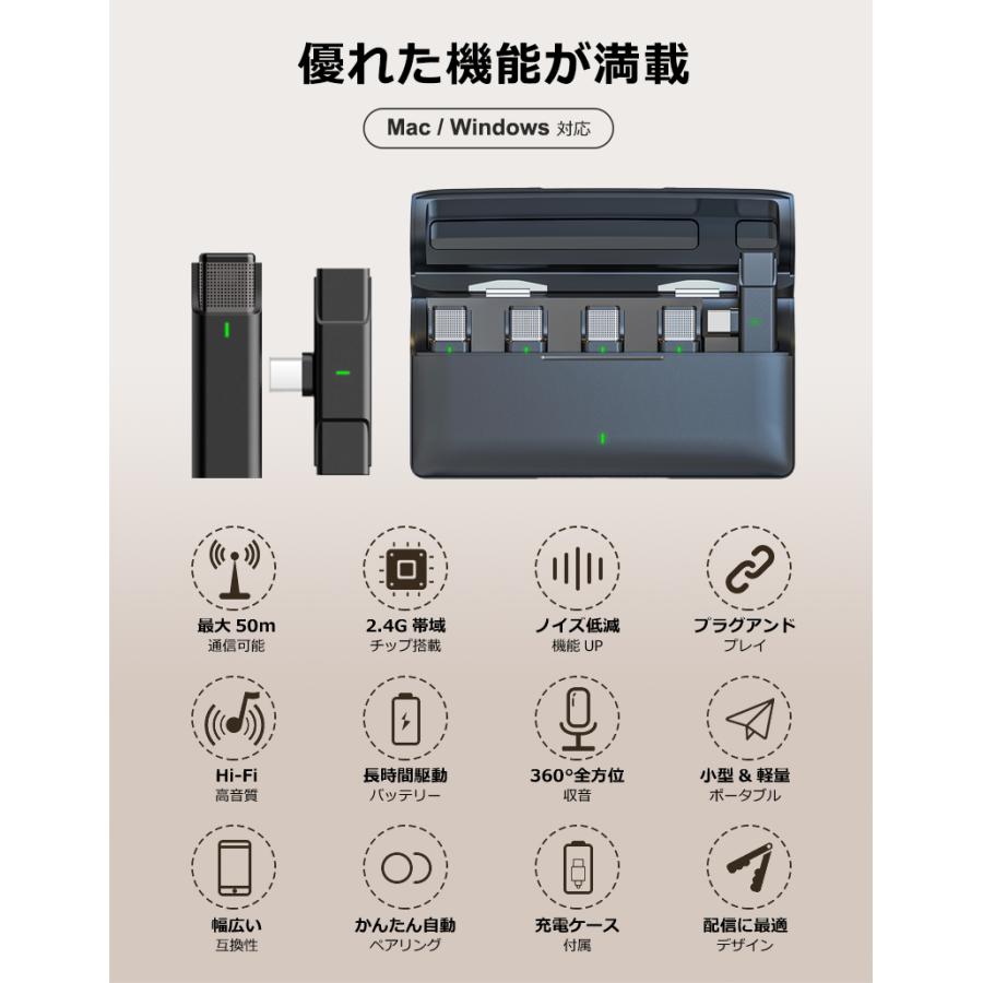 ワイヤレスマイク ピンマイク 4個セット 充電ケース ラべリアマイク