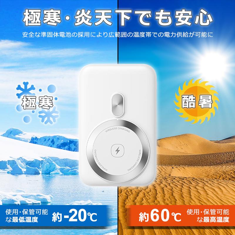 燃えない モバイルバッテリー 準固体 10000mAh SSPB 安全 4倍長寿命 大容量 小型 軽量 マグネット ワイヤレス充電 USB-A/C 急速 残量表示 スマホ PSE 旅行出張の画像