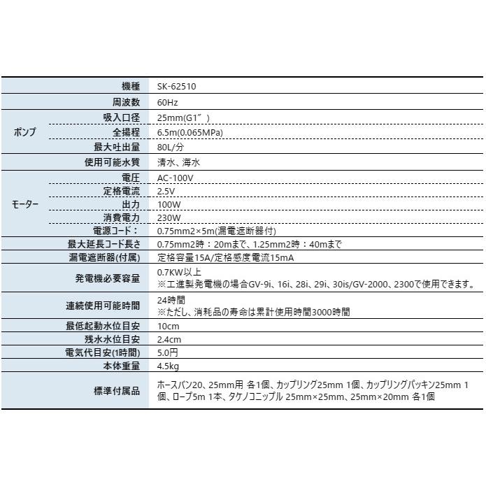 工進 海水用水中ポンプ ポンディ 60Hz SK-62510 0348626 水中ポンプ 海水用ポンプ 給水 排水_1