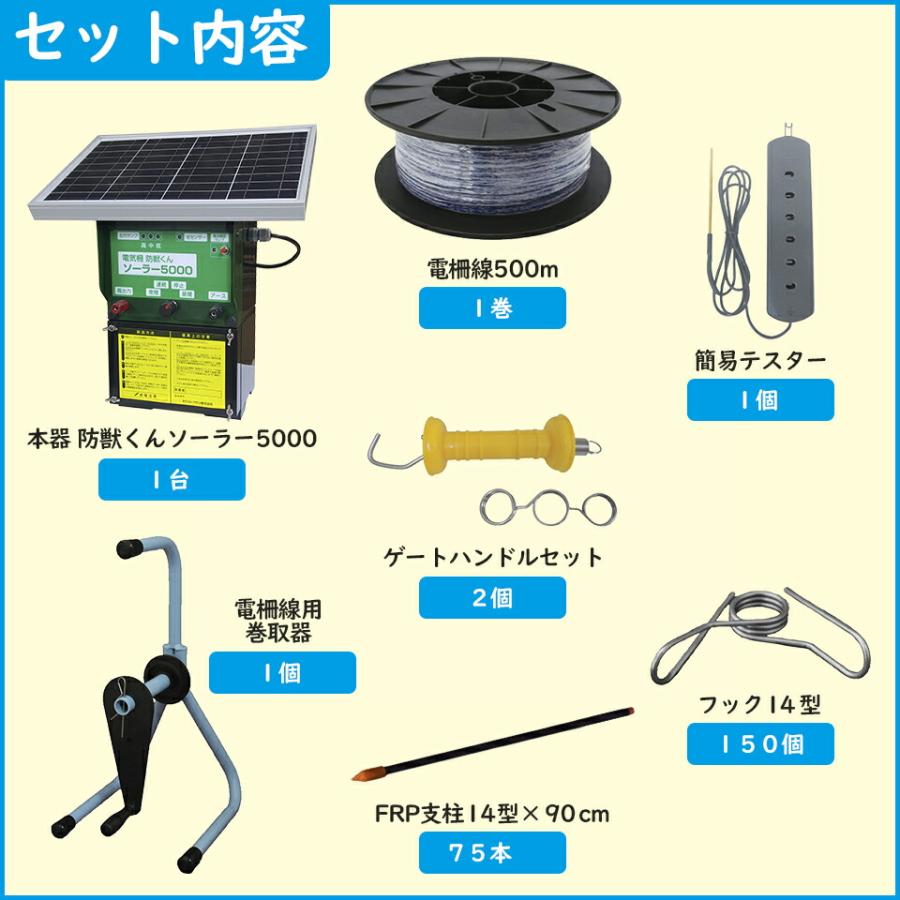 ネクストアグリ　防獣くん　電気柵　動物よけ　5000m　ソーラー　イノシシ用　1反セット　ソーラー5000　2段張り　防雨設計　250mセット　ソーラー電池　猪用　送料無料