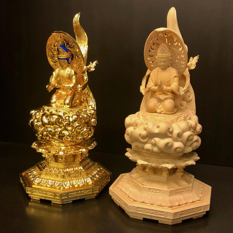 喜一作1.5尺幅横 阿弥陀如来 桐箱付 縦152cm 幅54.5cmであります 脇士 勢至菩薩 木地仕立 品番W-5（阿弥陀如来4寸 G-1 適合サイズ