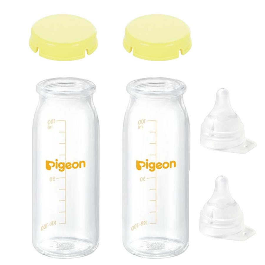 母乳実感 直付け 哺乳瓶100ml×2 + 直付け乳首SS(一般新生児用)×2個 + ＫＲキャップ(イエロー)×2個（Yahoo!・日用品のまろ）