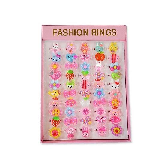 ファンシー リング 指輪セット (50入)  おもちゃ 女の子リング かわいい 収納ボックス付き 子供用 女の子 縁日 景品｜nichokichi