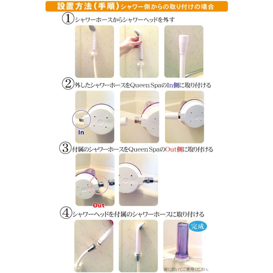 お風呂用浄水器 Queen Spa（クイーンスパ） シャワー用浄水器 据置型シャワー浄水器 塩素除去シャワー 敏感肌・スキンケアに最適｜nickangensuisosui｜13