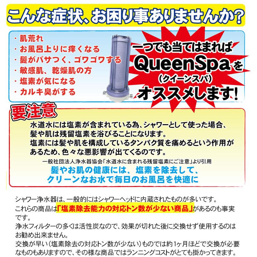 お風呂用浄水器 Queen Spa（クイーンスパ）お風呂で塩素カット 大容量フィルター 乾燥肌・敏感肌などデリケートなお肌やの方にオススメ お風呂で塩素除去の画像