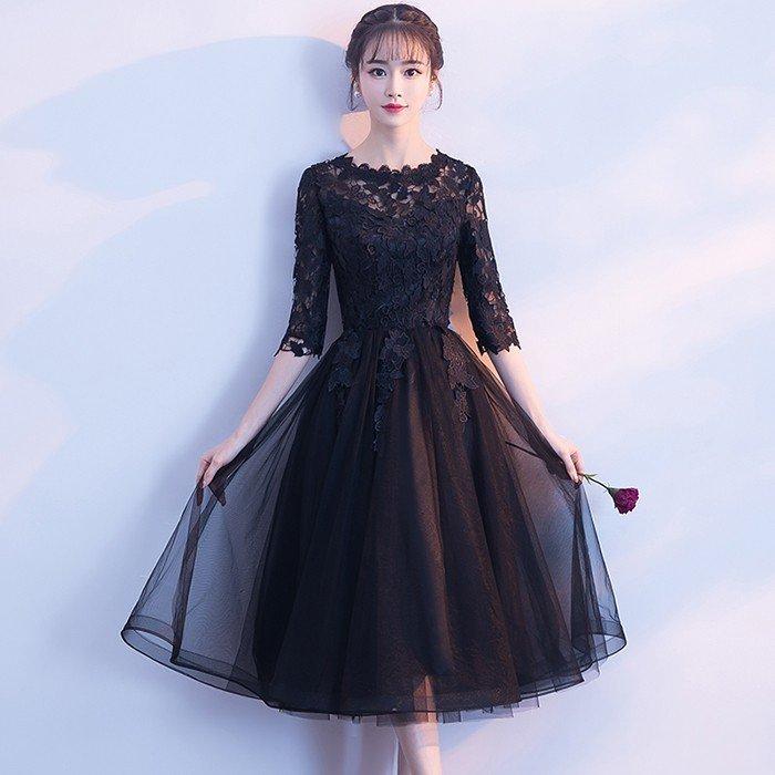 パーティードレス 結婚式 袖あり ウエディング ミモレ丈 ワンピース レース 大きいサイズ 大人 上品 お呼ばれ 食事会 二次会 披露宴 卒業式 成人式 黒 安い