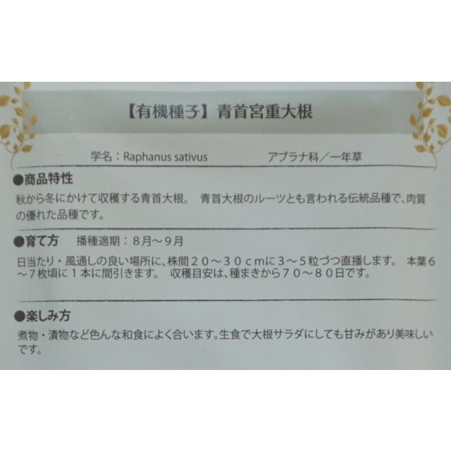 有機種子 固定種 青首宮重大根 種 大根 在来種 青首大根 40粒 小袋 2026年11月期限 |  | 02
