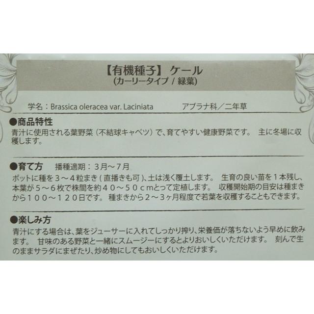 有機種子 固定種 ケール カーリータイプ 0.4g 種 小袋 2026年11月期限 |  | 02