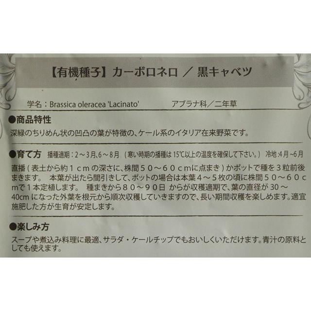 有機種子 固定種 黒キャベツ 180粒 種 カーボロネロ キャベツ 小袋 2026年11月期限 |  | 02