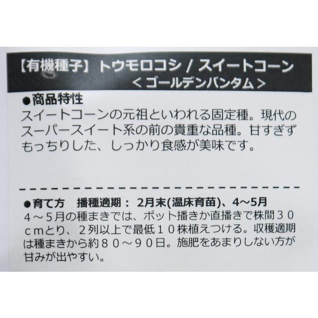 有機種子 固定種 スイートコーン ゴールデンバンタム 30粒 種 とうもろこし 2026年11月期限 |  | 01