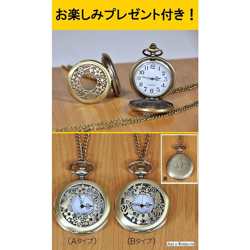 MBB857 不思議の国のアリス 懐中時計 ネックレス 2種類 巾着付き