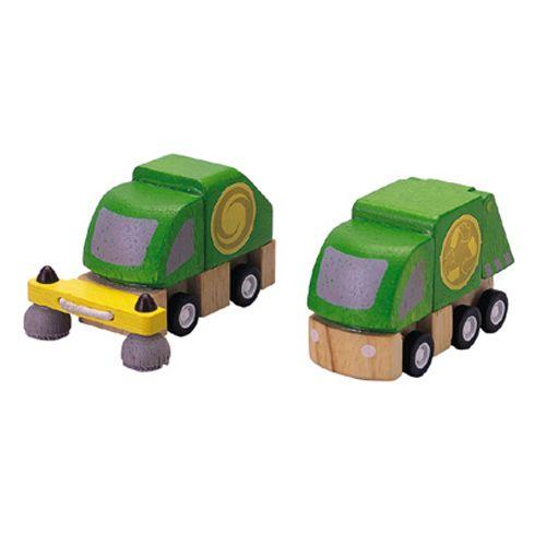 木製レール 電車 木のおもちゃ 3歳 4歳 5歳 誕生日プレゼント　清掃車とごみ収集車｜nicoly