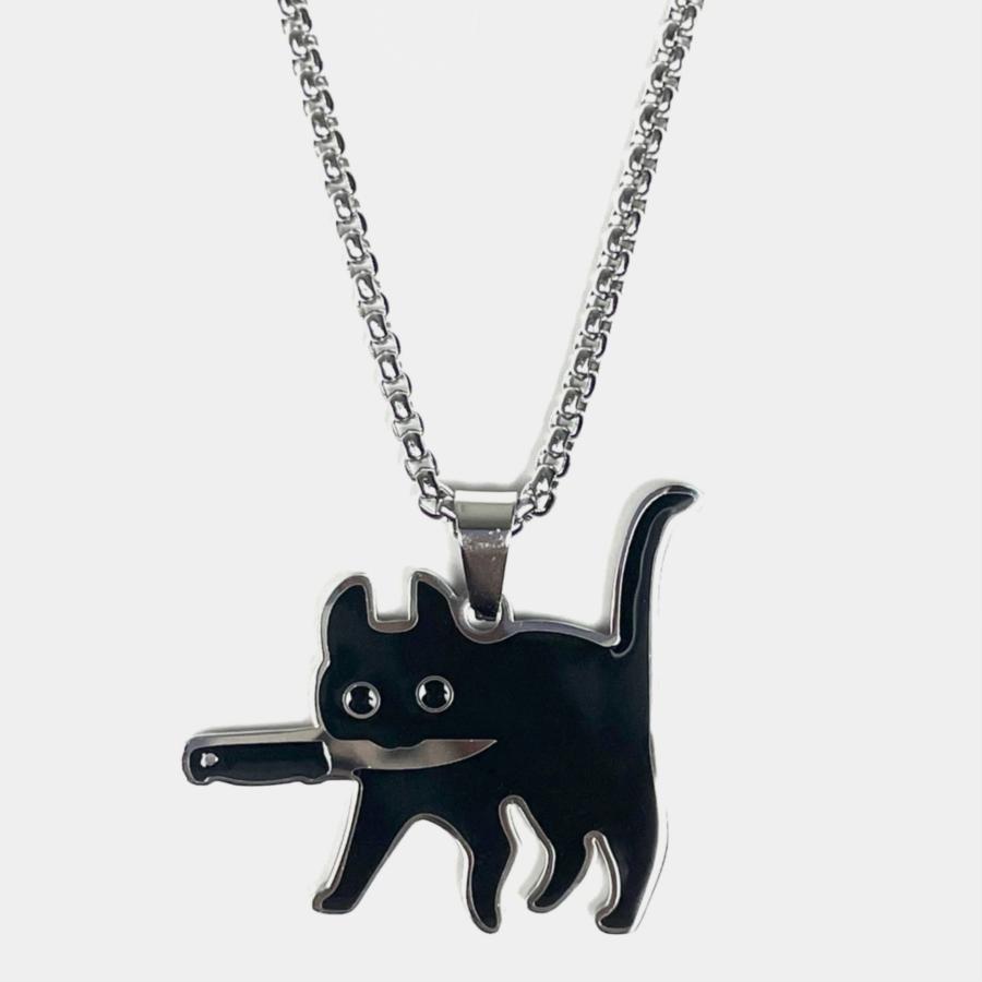 黒猫 ペンダント 包丁 くわえた 猫 ねこ ネコ くろねこ クロネコ