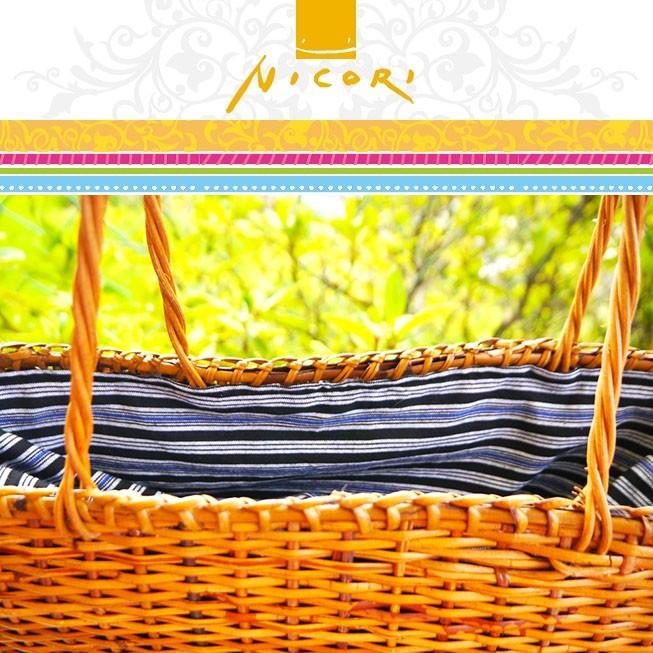 在庫一掃セール】手編みファー付きラタンカゴバッグ インドネシア製  