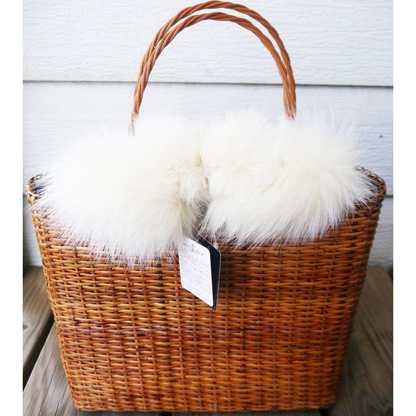 在庫一掃セール】手編みファー付きラタンカゴバッグ インドネシア製  