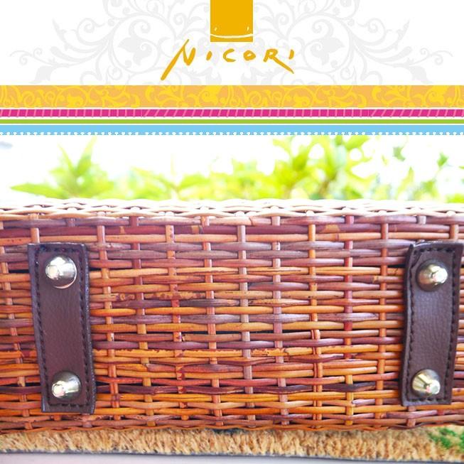 在庫一掃セール】手編みファー付きラタンカゴバッグ インドネシア製  