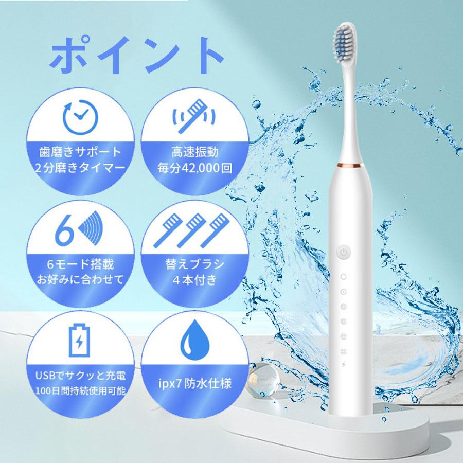 即納 電動歯ブラシ 音波ブラシ 替えブラシ4本付き usb充電式 6 即納 電動歯ブラシ 音波ブラシ 替えブラシ4本付き usb充電式 6