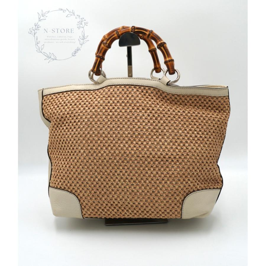 P*e様 GUCCI バンブーハンドル レザートートバッグ MADE IN IT GUCCI（グッチ） バンブーハンドル ストローメッシュ×レザー トート