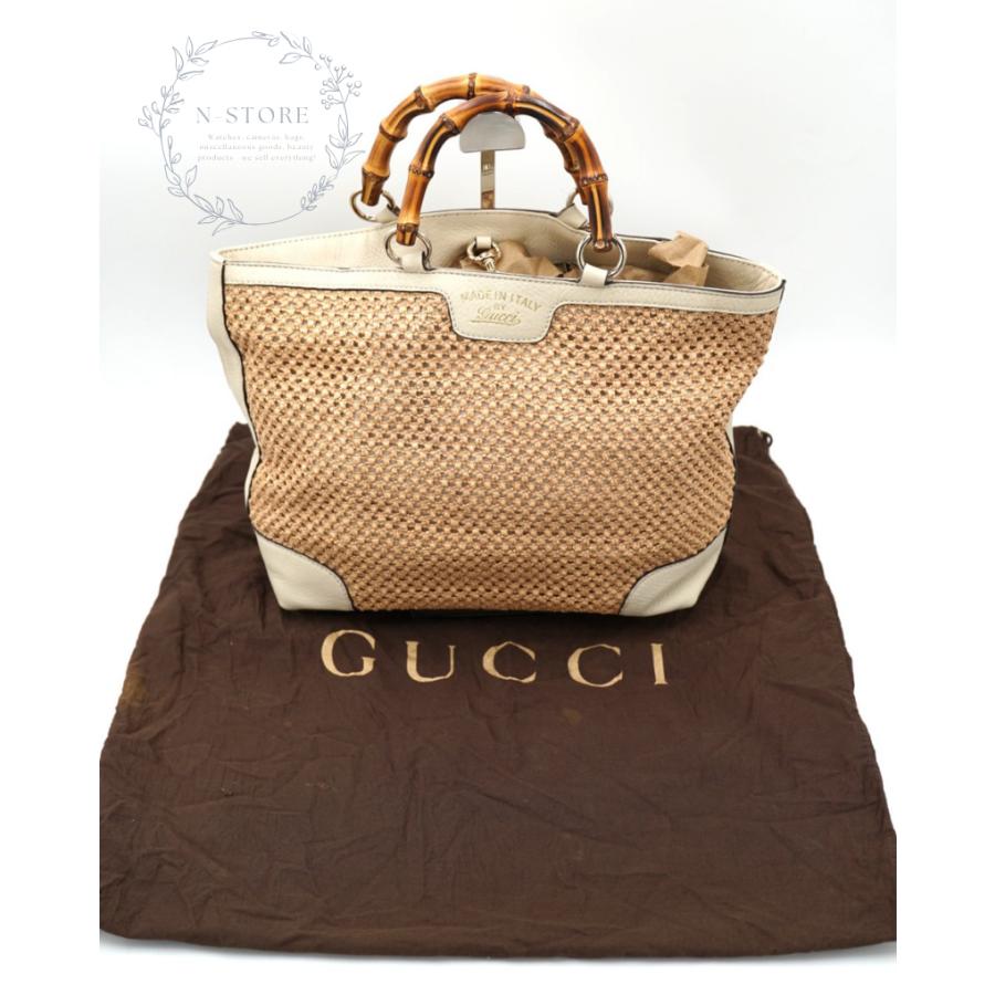 GUCCI（グッチ） バンブーハンドル ストローメッシュ×レザー トート