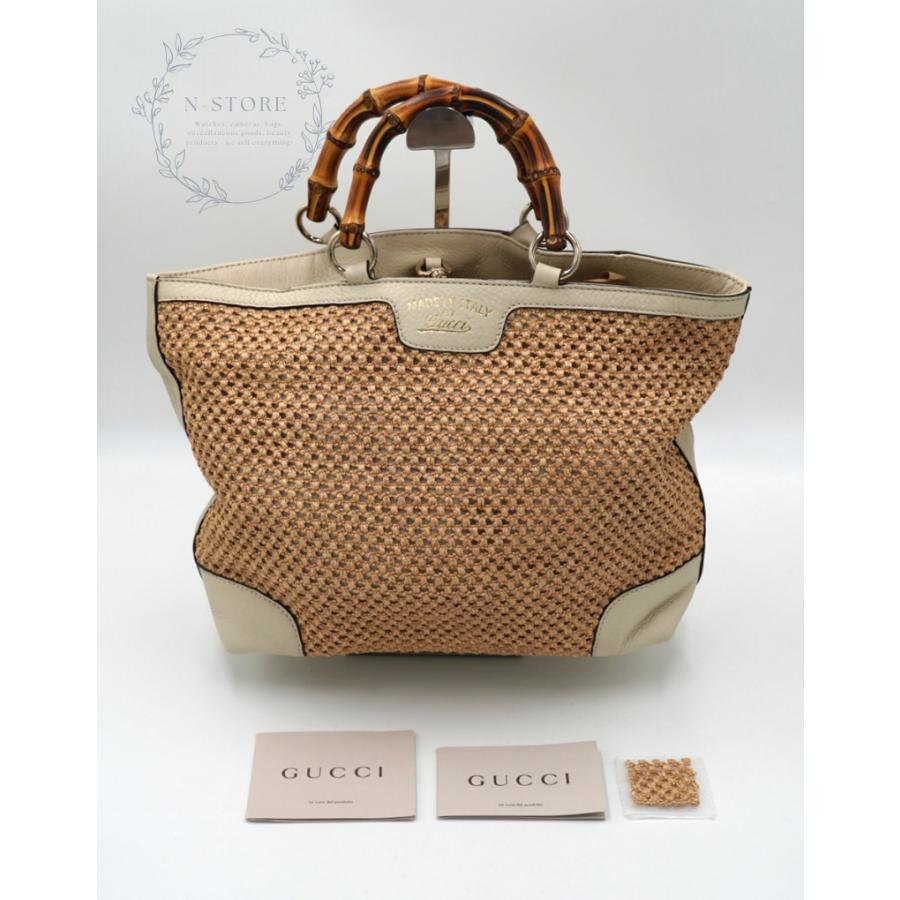 GUCCI（グッチ） バンブーハンドル ストローメッシュ×レザー トート