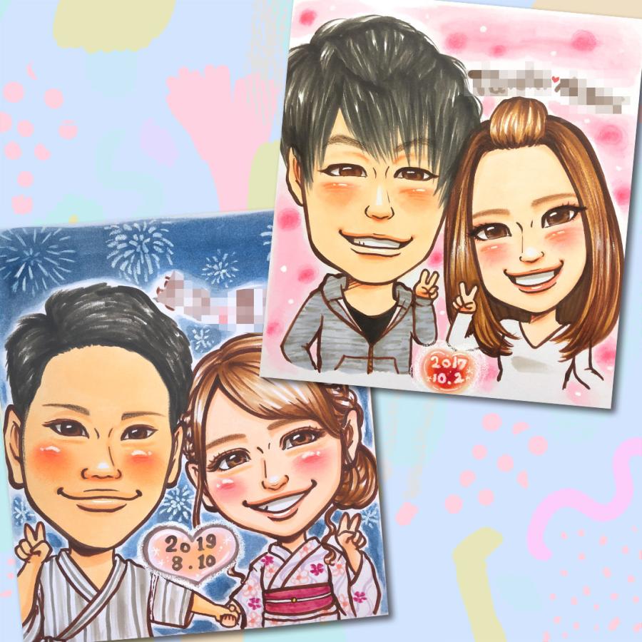 似顔絵 記念日 カップル 2人分 可愛い むぅ作 : 似顔絵オレンジ