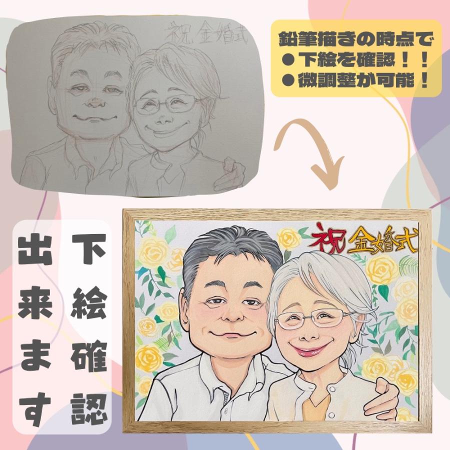 似顔絵 ウェルカムボード 可愛い プレゼント 寿 夫婦 手書き 額縁付き
