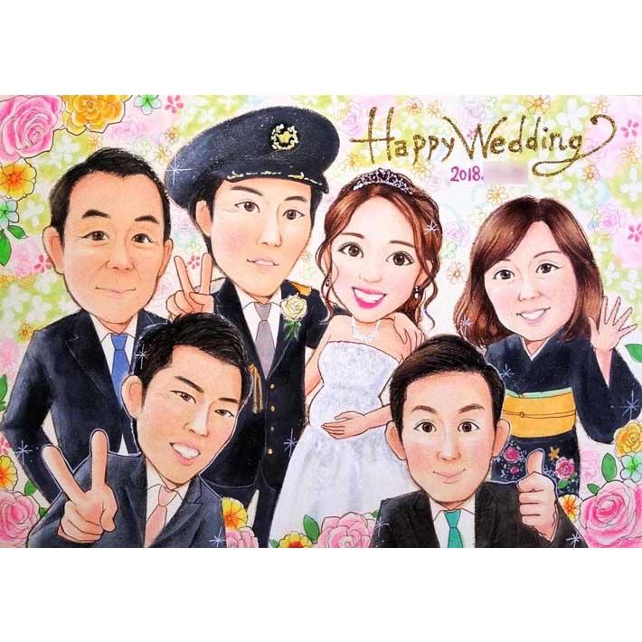 似顔絵 ペット イラスト 写真から 両親 金婚式 結婚25周年 オーダー