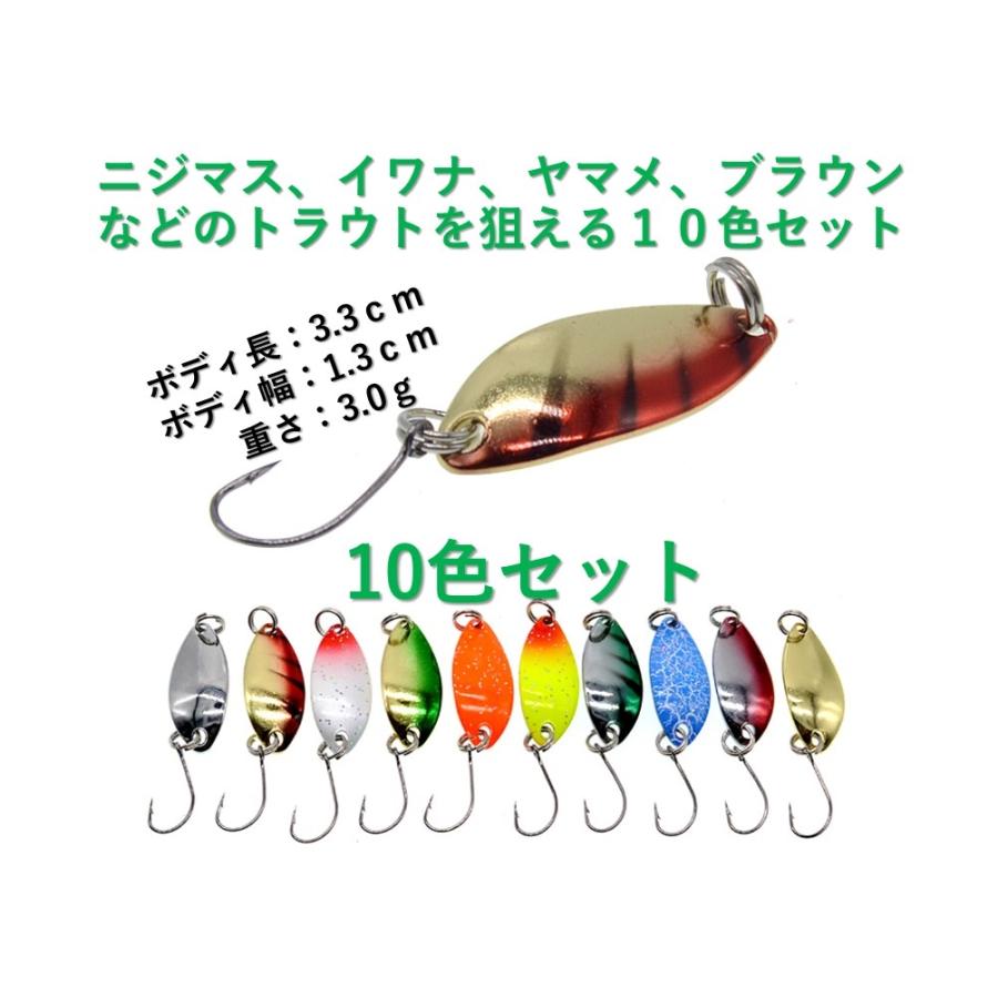 釣り具 ルアー スプーンルアー 2.5g/3.0g ルアーセット 10色入 釣り具 ルアー スプーンルアー 2.5g/3.0g ルアーセット 10色入