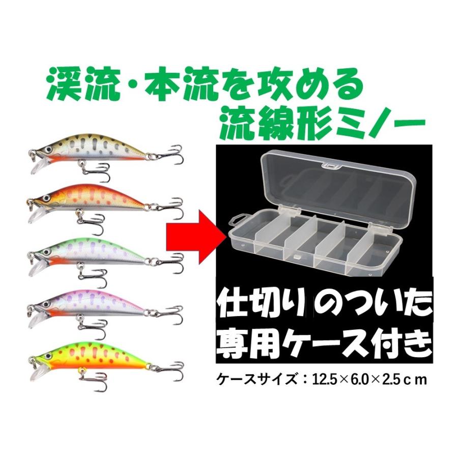 釣具ルアー 渓流ルアー 流線形ミノー 5個 セット Sタイプ 5.0 釣具ルアー 渓流ルアー 流線形ミノー 5個 セット Sタイプ 5.0