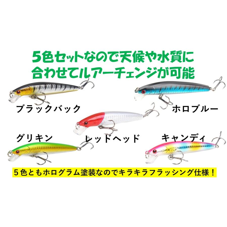 釣具ルアー 8.5g 10cm フローティングミノー 5色入り ルアー セット