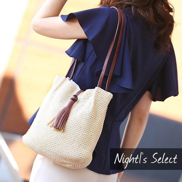 エコバッグ マイバッグ 編みバッグ トートバッグ レディース かごバッグ フリンジ カバン ショルダーバッグ 肩掛け 夏バッグ 軽い 1662 パーティードレス通販ナイトワン 通販 Yahoo ショッピング