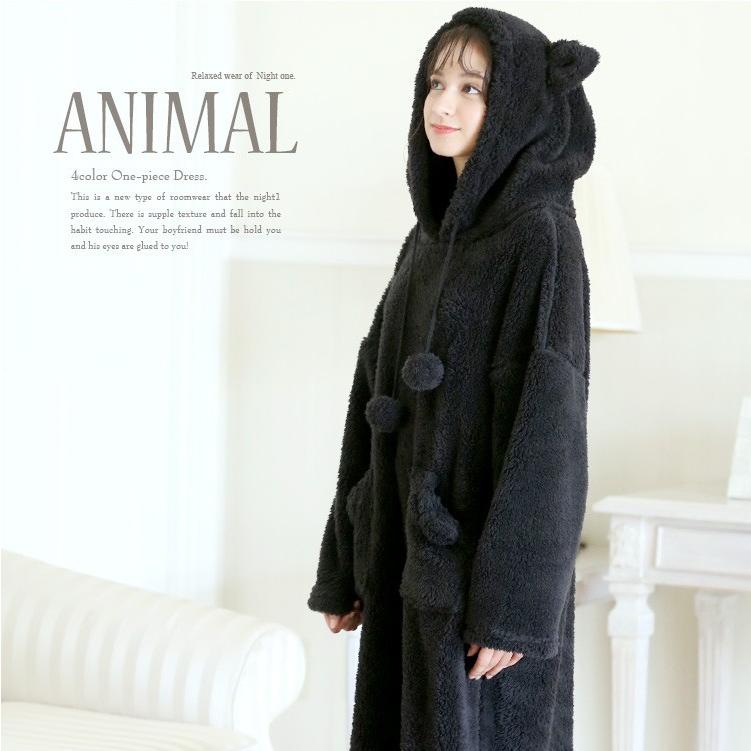 ルームウェア ワンピース ロング もこもこ レディース 大きいサイズ 可愛い 長袖 ふわもこ モコモコ 部屋着 パジャマ パーカー 耳 6639 パーティードレス通販ナイトワン 通販 Yahoo ショッピング