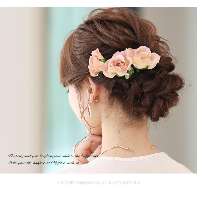 ヘアコサージュ 3本セット 結婚式 花嫁 髪型 浴衣 髪飾り 薔薇 Uピン