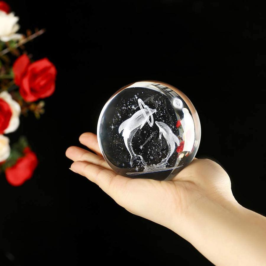 Longsafe 3D クリスタル ボール 水晶 宇宙 置物 台座 ライト オブジェ
