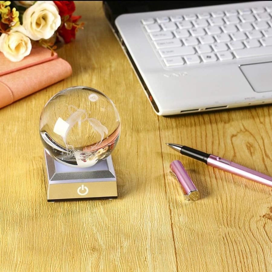 Longsafe 3D クリスタル ボール 水晶 宇宙 置物 台座 ライト オブジェ