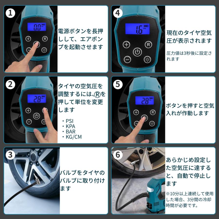 Longsafe 充電式エアコンプレッサー マキタ 互換 バッテリー 対応 18V