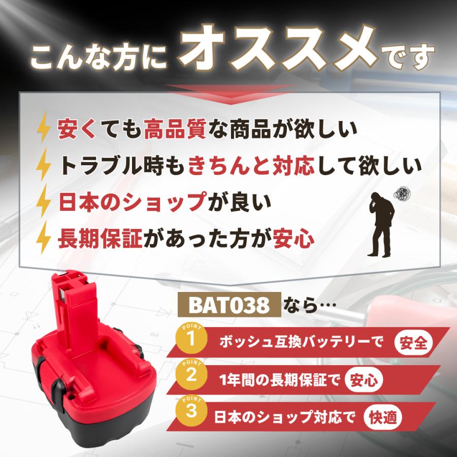 BOSCH（ボッシュ） 互換 バッテリー BAT038 3000mAh 14.4v BAT040
