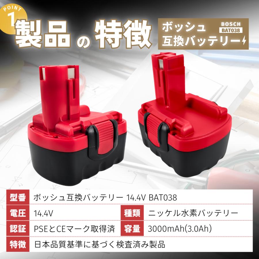 BOSCH（ボッシュ） 互換 バッテリー BAT038 3000mAh 14.4v BAT040