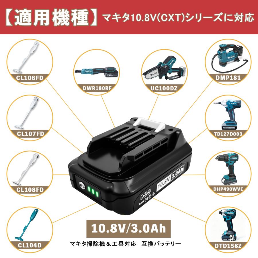 Longsafe マキタ 10.8V バッテリー BL1015 3.0Ah 2個 残量表示 PSE認証