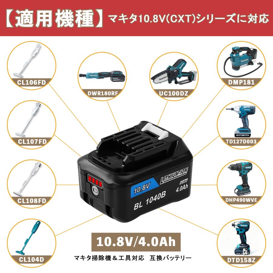 マキタ（makita） 10.8V バッテリー BL1040B 4.0Ah 1個 残量表示 PSE