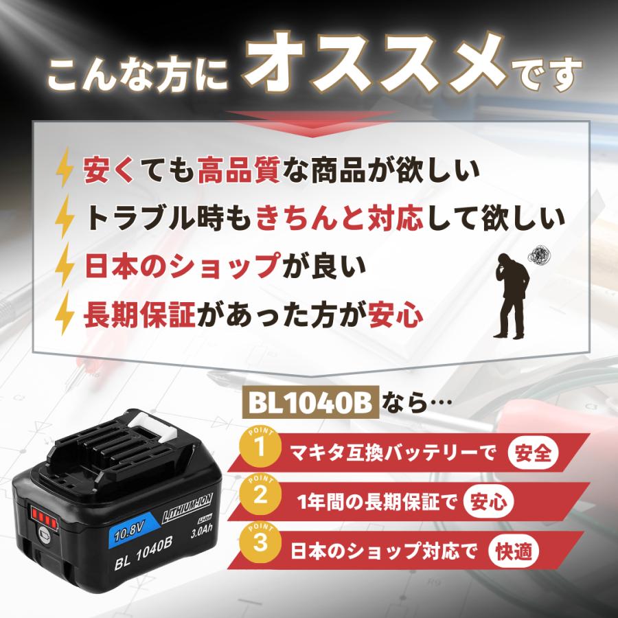マキタ（makita） 10.8V バッテリー BL1040B 3.0Ah 1個 残量表示 PSE