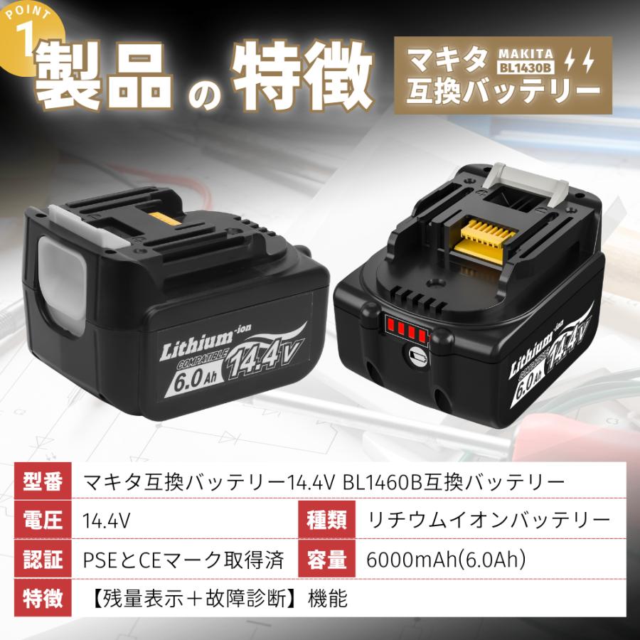 マキタ makita 互換 バッテリー BL1460B 14.4V 6.0Ah ハイパワー マキタ makita 互換 バッテリー BL1460B 14.4V 6.0Ah ハイパワー