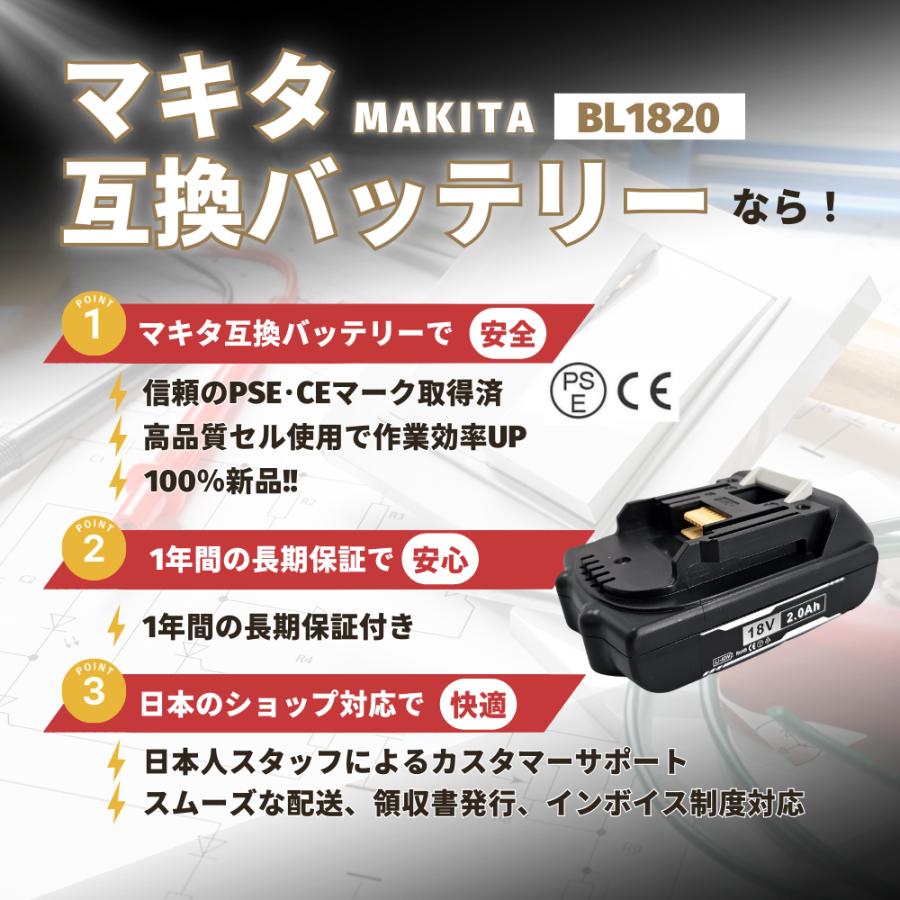 マキタ makita 互換 バッテリー BL1820 18V 2.0Ah 電動工具 工具 