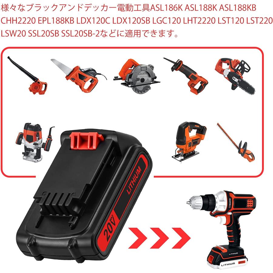 ブラックアンドデッカー blackanddecker 互換 バッテリー BL2018 2.5Ah 18V (MAX 20V) BLACK＆DECKER BL1518 LB20 LBX20 LC1418 電動工具 対応　(BL2018/1個)｜nihon-dm｜06